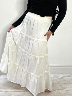 Zara White Tiered Maxi Skirt